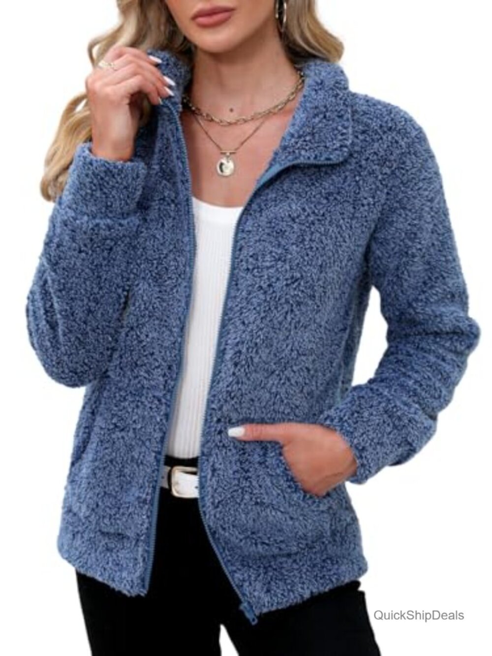 Womens Full Zip Sherpa Fleece Jacket Soft Warm Winter Bed Jacket